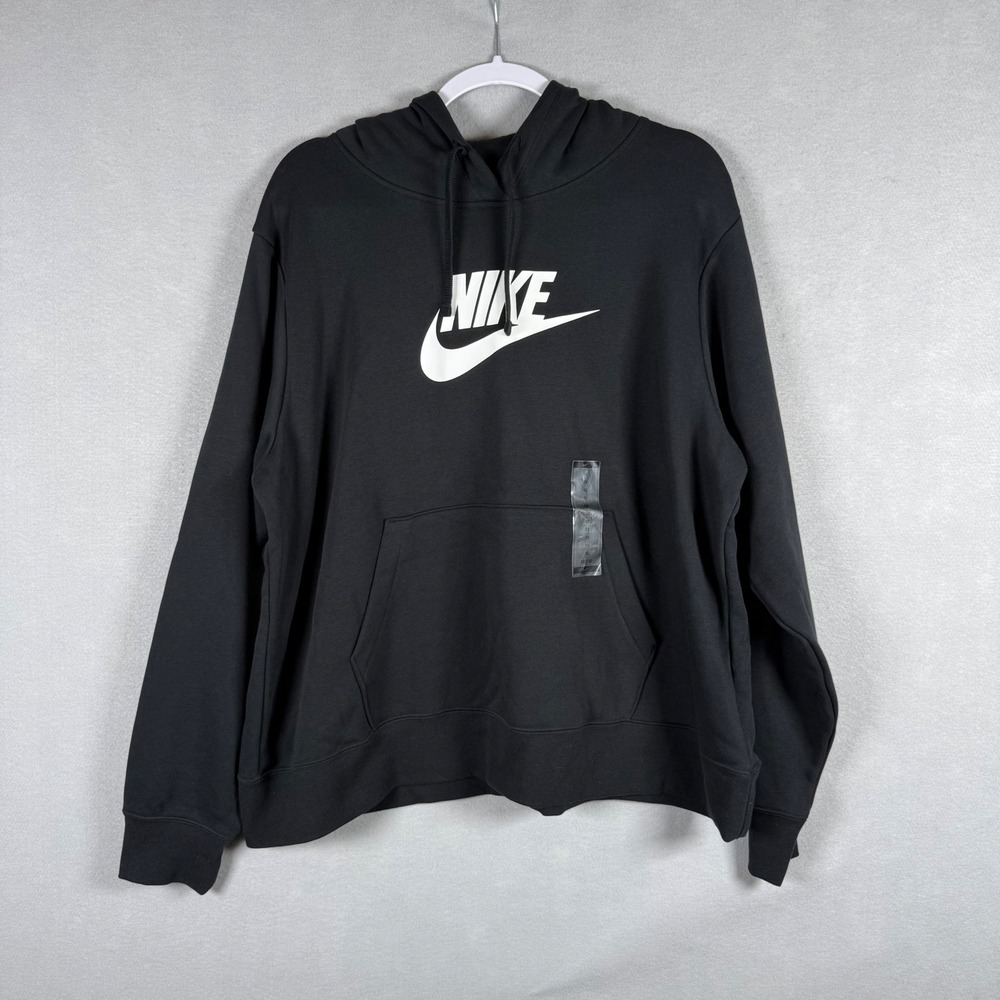 Nike Womens 1X Hoodie Black Futura Logo Pullover Fleece DV5091-010 Sporty Plus